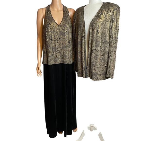 Patra Vtg Black Gold Glitter Evening 2 Pc Dress & Jacket Formal Maxi Dress 20 - Picture 5 of 17